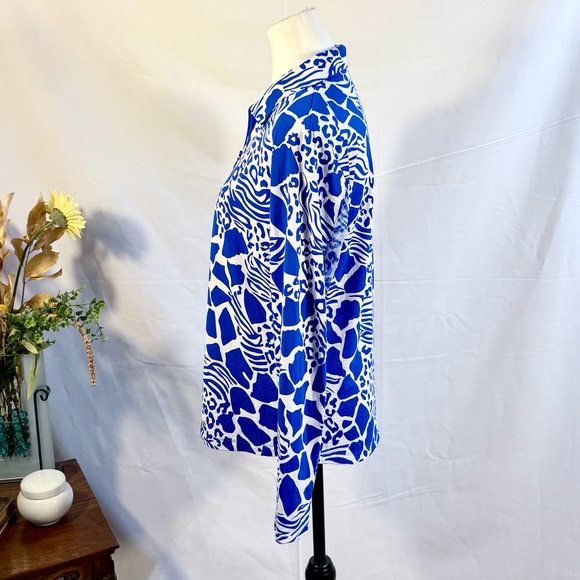 IBKUL Bianca Royal Blue Print Long Sleeve Quarter Zip  Golf Shirt Sz Large🧡 - Picture 7 of 11